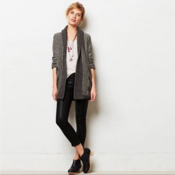 Anthropologie Angel of the North Textured Wool Blend Chevron Open Front Cardigan - Picture 3 of 10